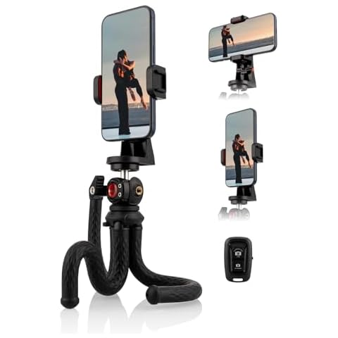 Lammcou Flexible Phone Tripod, Mini Small Tripod with Hot Shoe Cell Phone Tripod Adapter & Smartphone Remote Shutter, Octopus Flexible Table Tripod for Cell Phones Camera Vlogging Cover