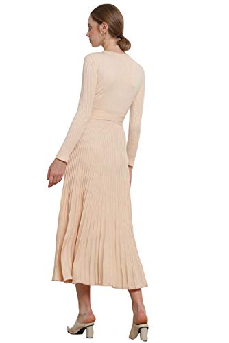 Image of Women's Long Sleeve Sweater Dress Ankle Length Fall Dress Vneck Knit Winter Dress