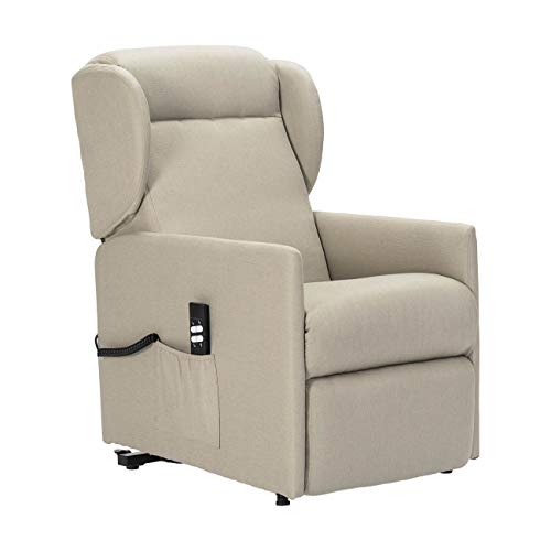 POLTRONE ITALIA - Sessel Eva Sessel mit aufstehhilfe Mechanik Zero-Gravity 2 motoren relaxsessel fernsehsessel elektrisch Fußstütze oberhalb des Sitzflächenniveaus - Hellbeige schmutzabweisender Cover