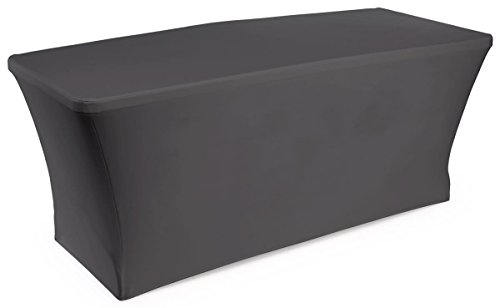 6ft. Rectangular Stretch Tablecloth in Black, One-Piece Linen Covers 3 Sides of a Folding Table, Built-in Pockets for Each Leg - Polyester/Spandex Blend