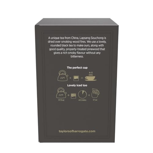 Image of Taylors of Harrogate Lapsang Souchong, Black Tea, Pillow Tea Bags, 50 Count (Pack of 1), Smoky, Rich and Strong, Caffeinated, Enjoy Hot or Iced, 50 Teabags