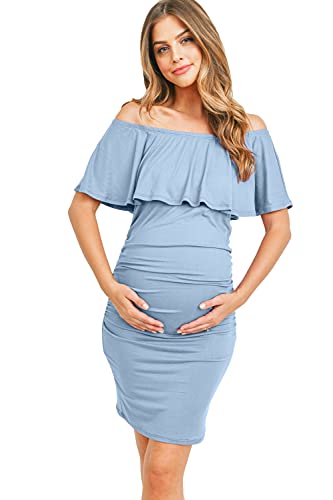 knee length dresses for ladies Red Off Shoulder Ruched Long Sleeve Maternity Midi Dress – PinkBlush main image 0