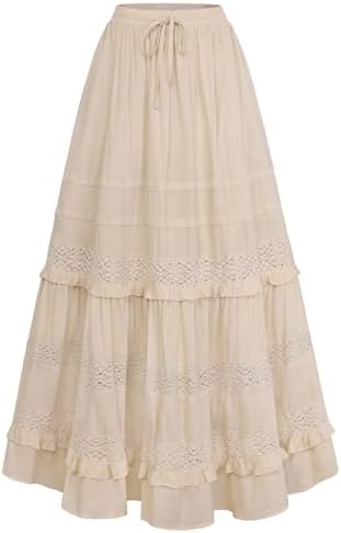 Scarlet Darkness Boho Maxi Skirts for Women 2026, Summer Tiered F...