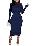 Uni Clau Womens Sexy Lace Dresses Long Sleeve See Through Bodycon Midi Dress 2 Piece Dress Set Birthday Date Night Outfit Navy Blue
