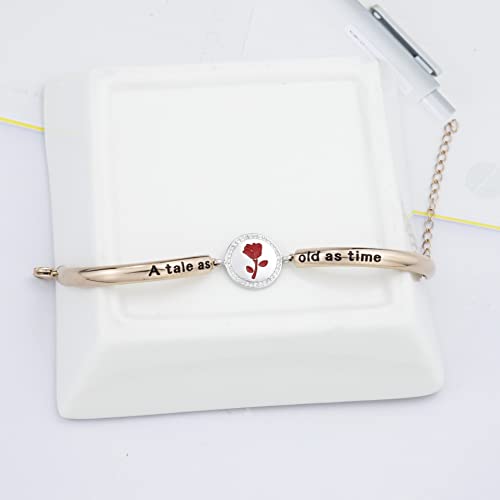Nc A Tale As Old As Time Belle Rose Bangle Bracelet Beauty And The Beast Inspired Bangle Jewelry Rose Flower Floral Jewelry For Her (A Time B Rg) #TOP3