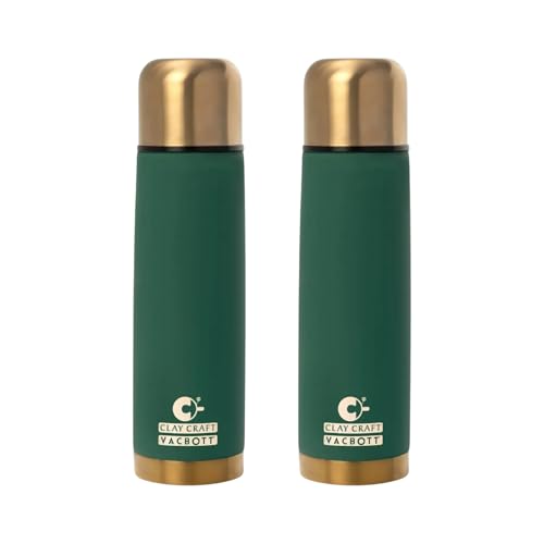 Image of Clay Craft Vacbott Terra Royal Double Walled|18 Hours Hot and 24 Hours|Cold Water Bottle Vacuum Insulated|Thermosteel|Flask Bottle 500 ml|2 Pcs Travel Bottle|BIS Certified|1 Year Limited Warrnaty