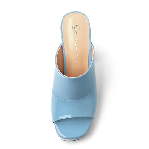 Image of Women Square Open Toe Platform Chunky Heel Slide Sandals | Slip On High Heel Dress Sandals, Elegant Formal Footwear For Wedding Club Evening Party Events