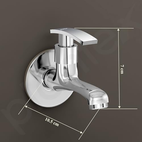 Image of Plantex Bib Cock Water Tap for Bathroom with Brass Spindle and Water Saving Nozzle /Kitchen and Bathroom Accessories - Pack of 2 (Long Body-Chrome)