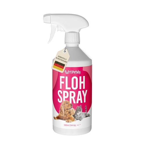 Petsly® Flohmittel Katzen, Hunde & Textilien -1L- Nicht färbend - Flohspray für Wohnung und Möbel - Langzeitschutz - mit natürlichen ätherischen...