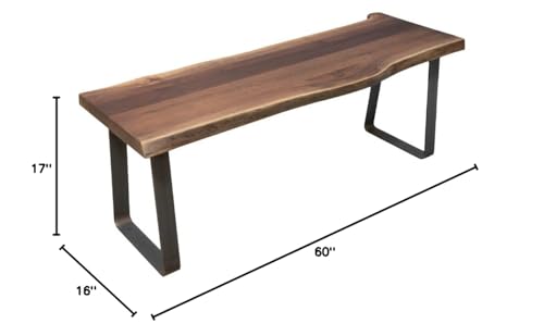 Image of Rustic Red Door Co. Live Edge Walnut Wood Bench for Dining Table, Entryway, Bedroom, Living Room Accent, Industrial or Rustic, Farmhouse Style, 60 inch Long, Black and Golden Gate Flat Steel Base