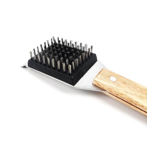 Grill-de-Beast Stainless Steel Grill Brush & Scraper with Engraved Wood Handle – Perfect for Cleaning Any Grill! Keep Your Grill Clean and Ready with the Grill-de-beast Grill Brush and Scraper!