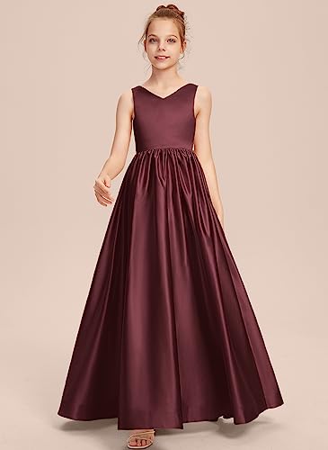 Junior Bridesmaid Dress, Flower Girl Dresses, Formal Dress for Teen Girls Bow A-line V-Neck Floor-Length Satin2