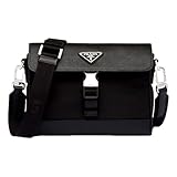Prada Unisex Nero Black Re-Nylon Saffiano Silver Triangle Logo Messenger Crossbody Bag