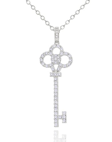 14K Gold Plated Key Necklace for Women • CZ Cubic Zirconia Key Pendant Layering Necklaces • Non-Tarnish Sparkly Jewelry Gifts for Her Mom [KN-CZ]