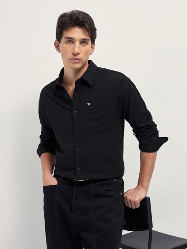 Image of Men's Black Relaxed Fit Textured Woven Casual Shirt