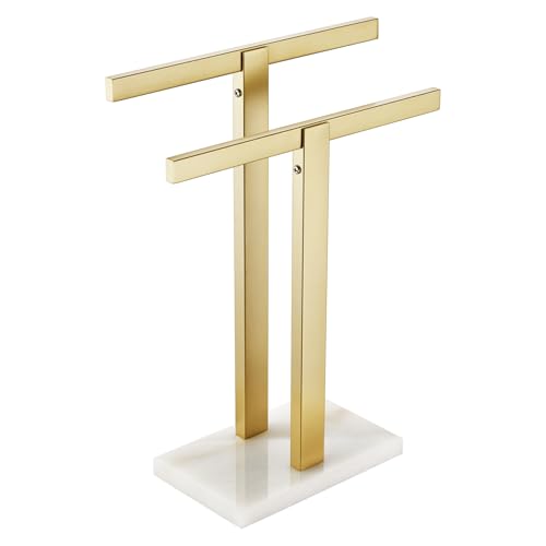 Image of KOKOSIRI Hand Towel Bars Standing Towel Rack with Marble Base for Bathroom Kitchen Vanity Countertop, Gold Stainless Steel 15.7'' Height THS0001-SM-BG