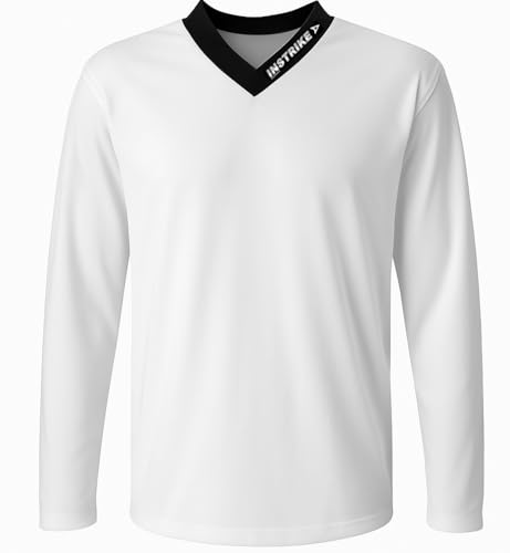 Instrike Maglia da allenamento professionale per hockey su ghiaccio, per bambini e adulti, con logo discreto, alta qualità, comoda da indossare, bianco, S