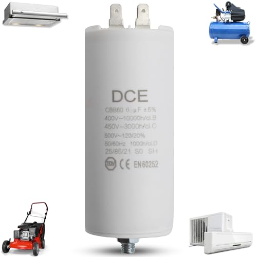 TECHZOCO Anlaufkondensator für Elektromotor, Kondensator für Poolpumpe, Geeignet für Pumpen, Waschmaschinen, Rasenmäher und andere Geräte, 450 V, 4 Pins / M8, Kapazität 6,0 µF