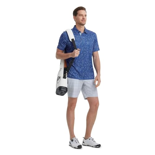Image of M MAELREG Mens Golf Shirt Short Sleeve Dry Fit Print Moisture Wicking Performance Patterns Collared Polo Shirt
