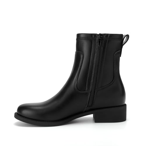 Athlefit Women's Ankle Boots Chunky Low Heel Fashion Round Toe Side Zipper Short Chelsea Boots2