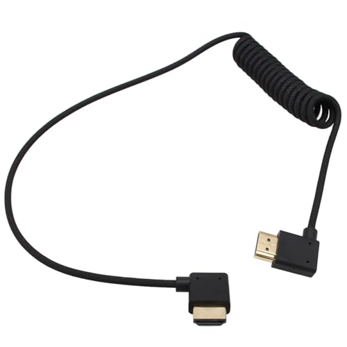 Image of HDMI 8K 60p 4K 120p Cable for ATOMOS Ninja V Sony A7S3 A7RV A7IV Canon C70 Lumix S5II GH5 Z9 Camera FEELWORLD BMD, Right Left Angle Type A HDMI 2.1 Braided Coiled 50cm