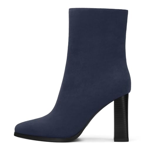 Womens Ankle Boots, Square Toe High Heel Short Boots for Women, Fashion Chunky Heel Mid Calf Boots with Side Zipper 3.5 In2