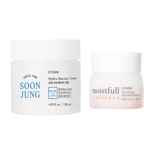 ETUDE Soonjung Hydro Barrier Cream Big Size (4.39 Fl Oz) + Moistfull Collagen Eye Cream (0.94 Fl Oz) Bundle