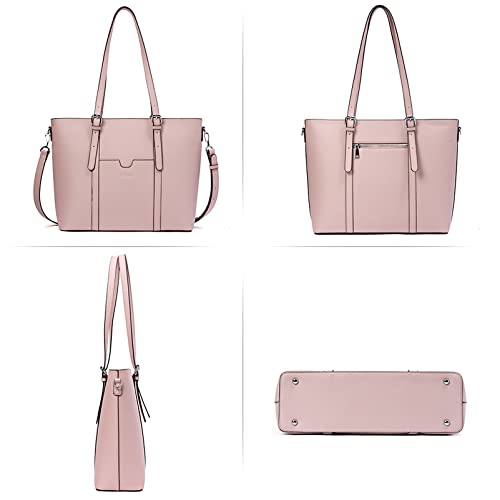 BROMEN Women Briefcase 15.6 inch Laptop Tote Bag Vintage Leather Handbags Shoulder Work Purses Pink - Thumbnail 3