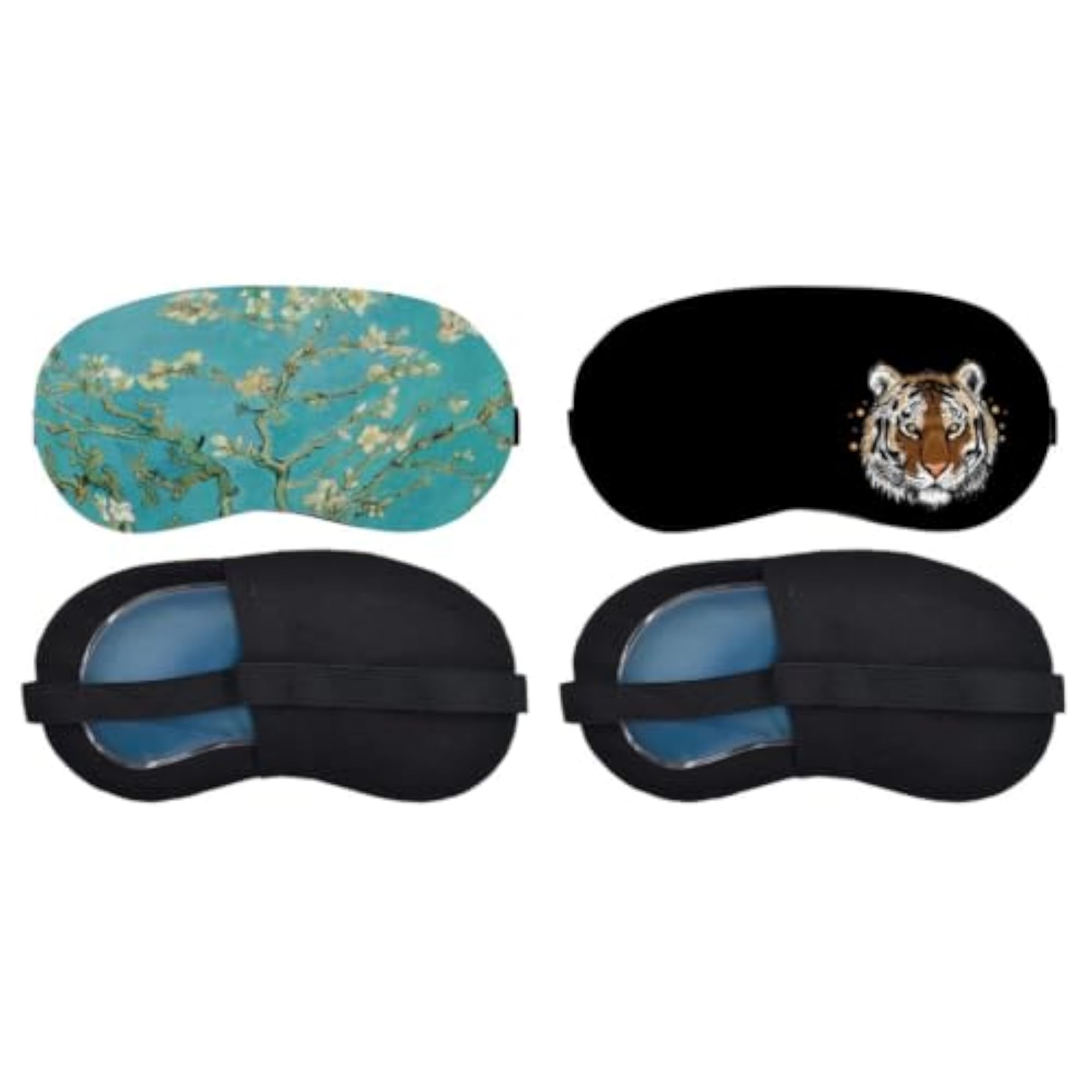 Turquoise Almond Blossom Tiger Portrait Sleeping Mask Combo, Reusable