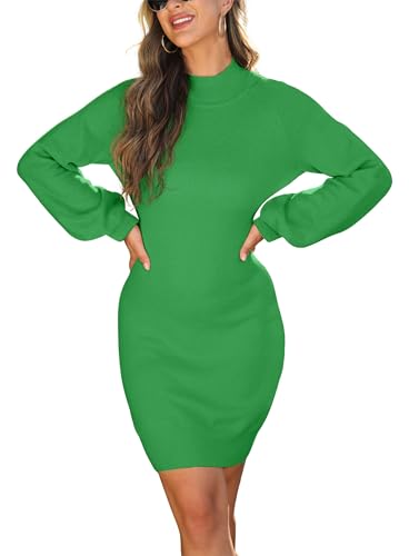 Image of GRECERELLE 2026 Womens Fall Winter Mock Neck Mini Pullover Sweater Dress | Long Sleeve Ribbed Knit Bodycon Fit for Parties Date Holidays Daily(XS-2XL)