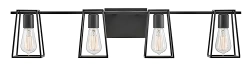 Hinkley 5164BK Filmore Four Light Bath Vanity Fixture - Modern Industrial Trapezoid Open Cage, Mount Up or Down - in Black