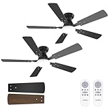 addlon 2 Pack Ceiling Fans with Lights, 48 inch Black Ceiling Fan with Light and Remote Control, Reversible, 3CCT, Dimmable, Noiseless, Ceiling Fan for Bedroom, Farmhouse, Indoor/Outdoor Use