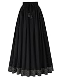 Women Maxi Skirt Elastic Wasit with Darwstring Victorian Swing Skirt Black XL