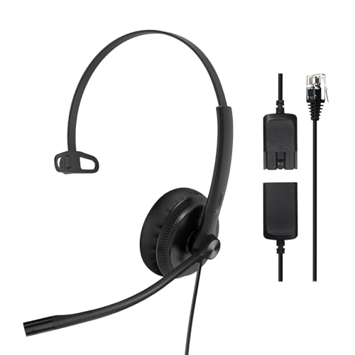 Yealink Phone Headsets for Office Phones YHS34 QD to RJ9 Wired Headset Compatible with Poly Snom Grandstream Phones Desk Landline Headset with Microphone -Mono/72g/2.1m Cable
