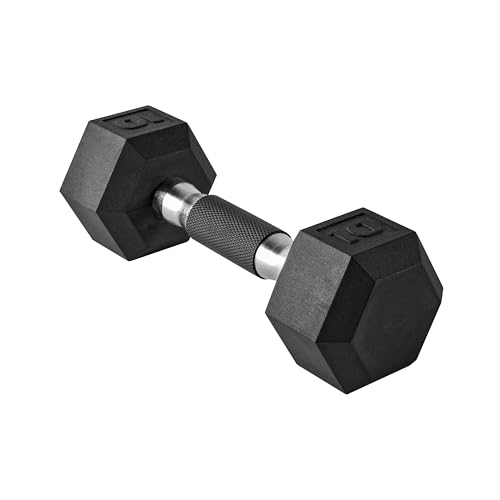 Image of CAP Rubber Coated Dumbbell Weights, Free Weights for Home Gym Strength Training, Anti-Roll Hex Dumbbells with Black, Chrome & Comfort Grip Handles, Singles