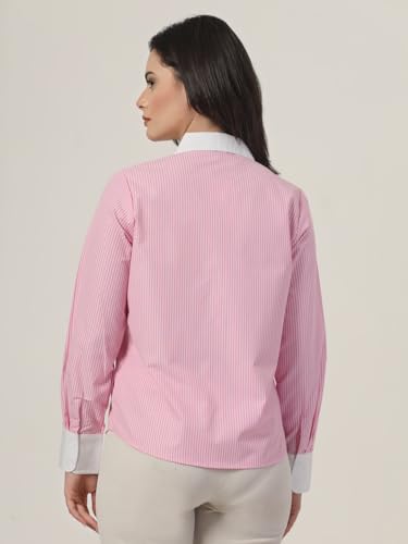 Image of Style Quotient Women Stripe Polycotton Regular Fit Colorblock Formal Shirt