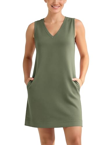 Image of ODODOS Modal Soft V-Neck Tank Dress for Women Sleeveless Sundress Casual Relaxed Summer Dress with Pocket