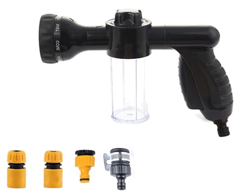 Garden Hose Spray Gun, Adjustable Foam Spray Gun with Soap Dispenser, 8 Patterns High-Pressure Sprayer with Reservoir Ideal for Watering Lawn Car Washing Pet Showering (Black)