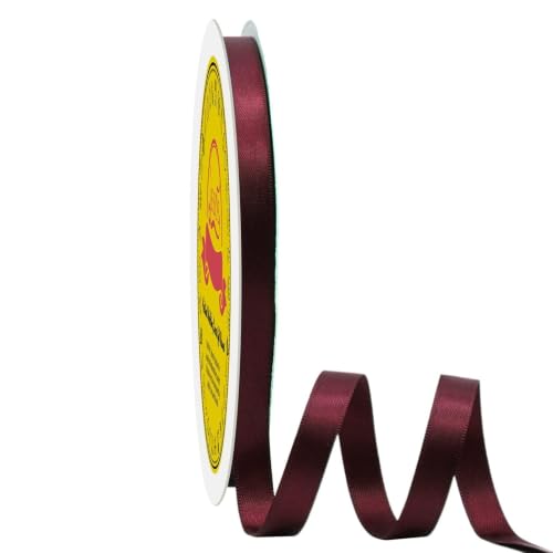 Image of Double Face Burgundy Satin Ribbon 3 /8 inch X 50 Yards Polyester Burgundy Ribbon for Gift Wrapping Very Suitable for Weddings Party Invitation Decorations and More