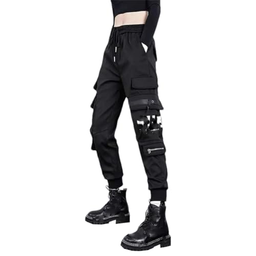 Pantalon cargo élastique taille haute fini les ceintures serrées