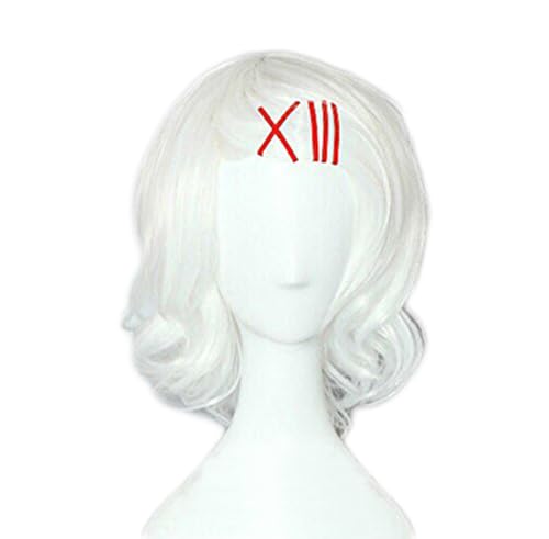 Japanese Anime Curly White Short Cosplay Costume Wig + Free Red Clips + Tattoo + Wig Cap image 5