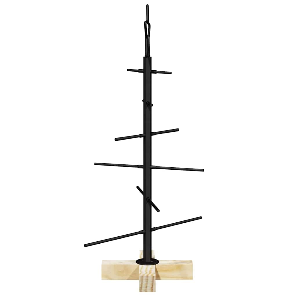 Albero di Natale in metallo, nero, 59,5 cm, acciaio verniciato a polvere | supporto in legno di pino massiccio, facile da montare, per interni ed esterni coperti