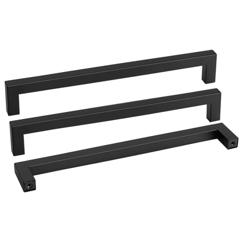 Goldenwarm 10 Pack Black Square Bar Cabinet Pull Drawer Handle Stainless Steel Modern Hardware for Kitchen and Bathroom Cabinets Cupboard,Center to Center 12-3/5in(320mm) Kitchen Door Handles