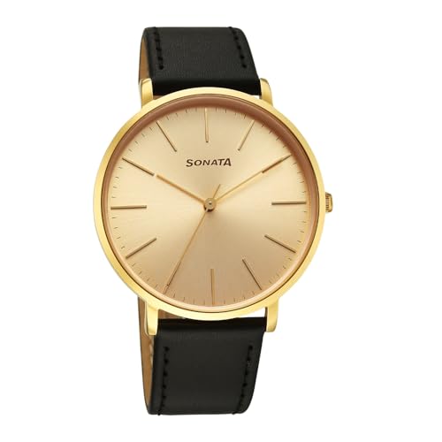 Sonata Traditional Essentials Quartz Champ Round Dial Men's Watch | Analog Watch | Watches for Men Analog - 77150YL01W