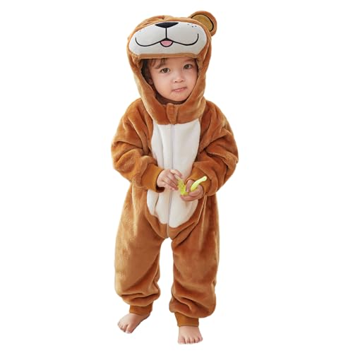 Mono Bebé Invierno Pijama Bebé Niño Niña, Cálido Franela Stitch Unicornio Dinosaurio Disfraz Bebé, Animale Pelele Mameluco Buzo Bebé con Capucha Recién Nacido Saco Dormir Osa 80(6-12 Meses)