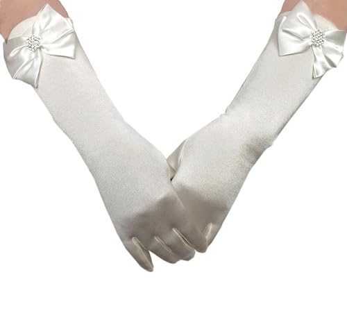 Leimandy Long Ivory Satin Gloves First Holy Communion Satin Gloves Elbow Length Kids Girls Princess Gloves Birthday Party J1