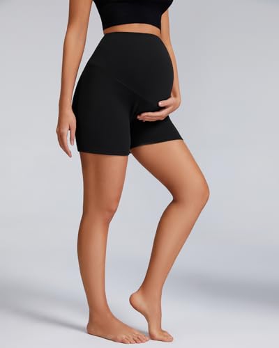 Celfaeree 4er Pack Damen Umstandshose Kurze Bequeme Schwangerschaftsleggings Sommer Radlerhose Umstandsshorts Stretch Umstandsmode Yoga Pilates Sc/Dunkelgrau/Dunkelblau/Rosa M