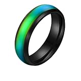 Tobestu 6mm Comfort Fit Rings Black Stainless Steel Wedding Band Color Changing Mood Rings for Men Y1854-2D(Black, Size 10)