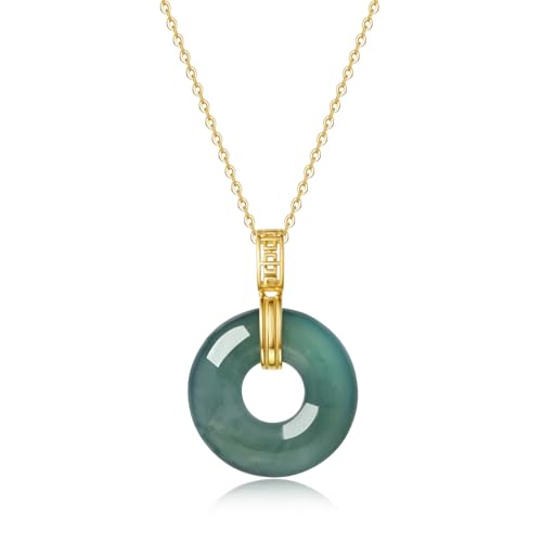 QVFVJA Real Icy Green Jade Donut Pendant...