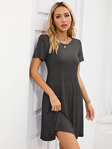Image of KORSIS Summer Women's Dress Casual T-Shirt Short Sleeve Dresses Swing Flowy Beach Vacation Work Sundress with Pockets